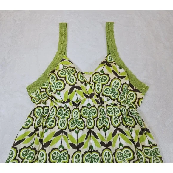 Vintage Y2K Womens Medium Baby Doll Lace Tank Top Green Floral 90s Bella Swan - Picture 2 of 10